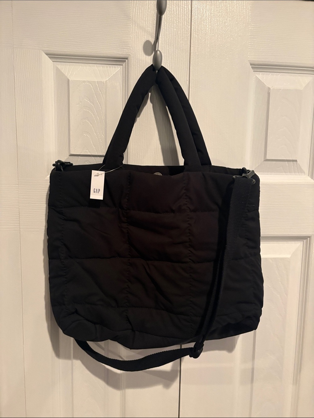 GAP Black Quilted Puffer Tote with Detachable Strap